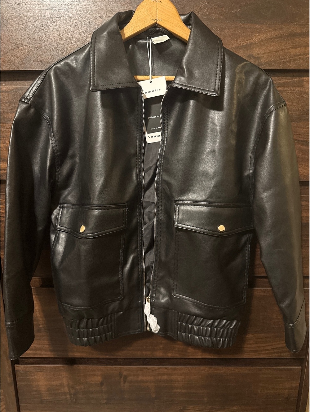 Vanmolrsa Black Faux Leather Jacket Size S